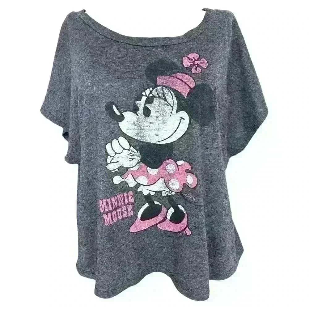 Junk Food Sz M Minnie Mouse Muscle T-Shirt Gray Heather Disney Character Soft
